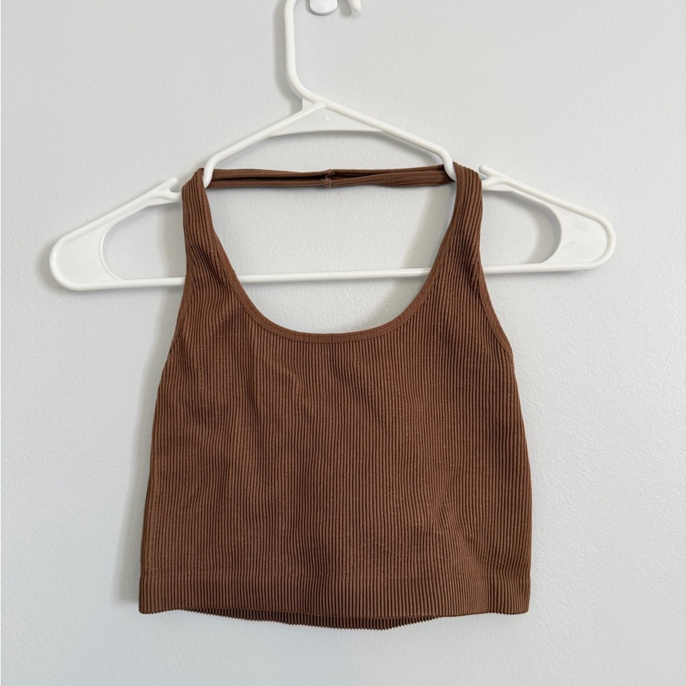 Cotton On Brown Ribbed Halter Crop Top